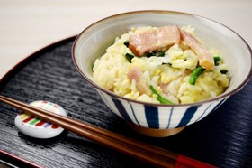 受験夜食に！ベーコンとほうれん草のおじや