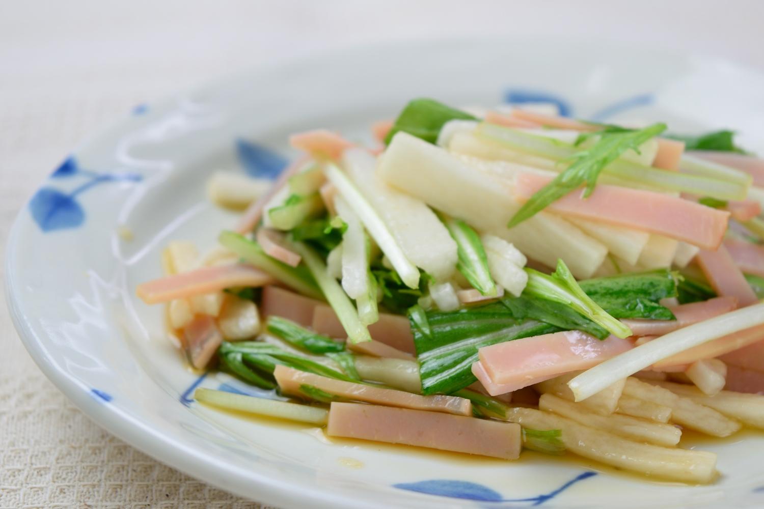 ハムと水菜と長芋のさっぱりサラダ'